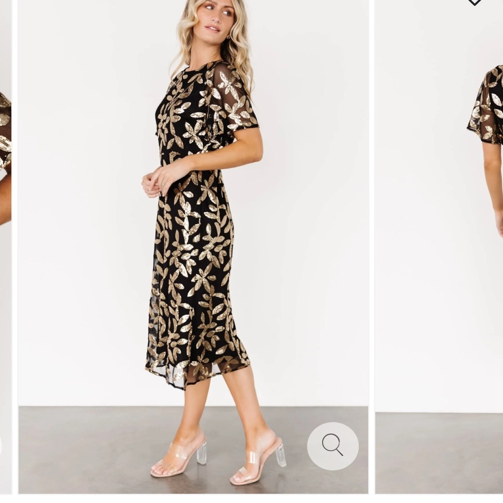Baltic Born Black Midi Dress with Gold Leaf Sequin